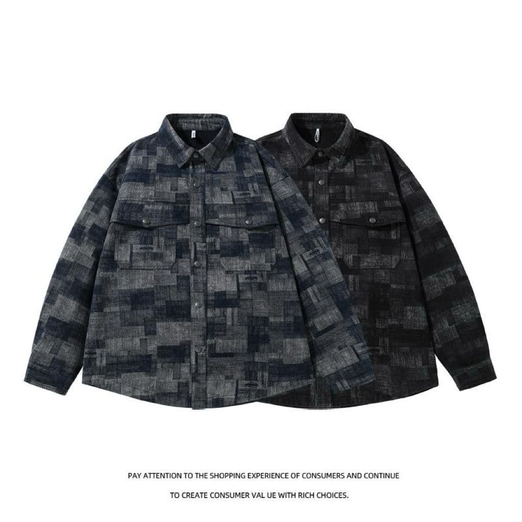 ミリタリージャケット 抽象パターン切替オーバーサイズシャツジャケット