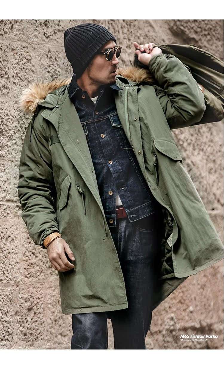 上質な毛皮フード付きミリタリーロングコート ミリタリージャケット