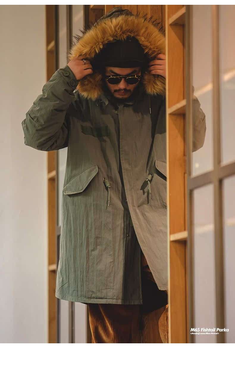 上質な毛皮フード付きミリタリーロングコート ミリタリージャケット