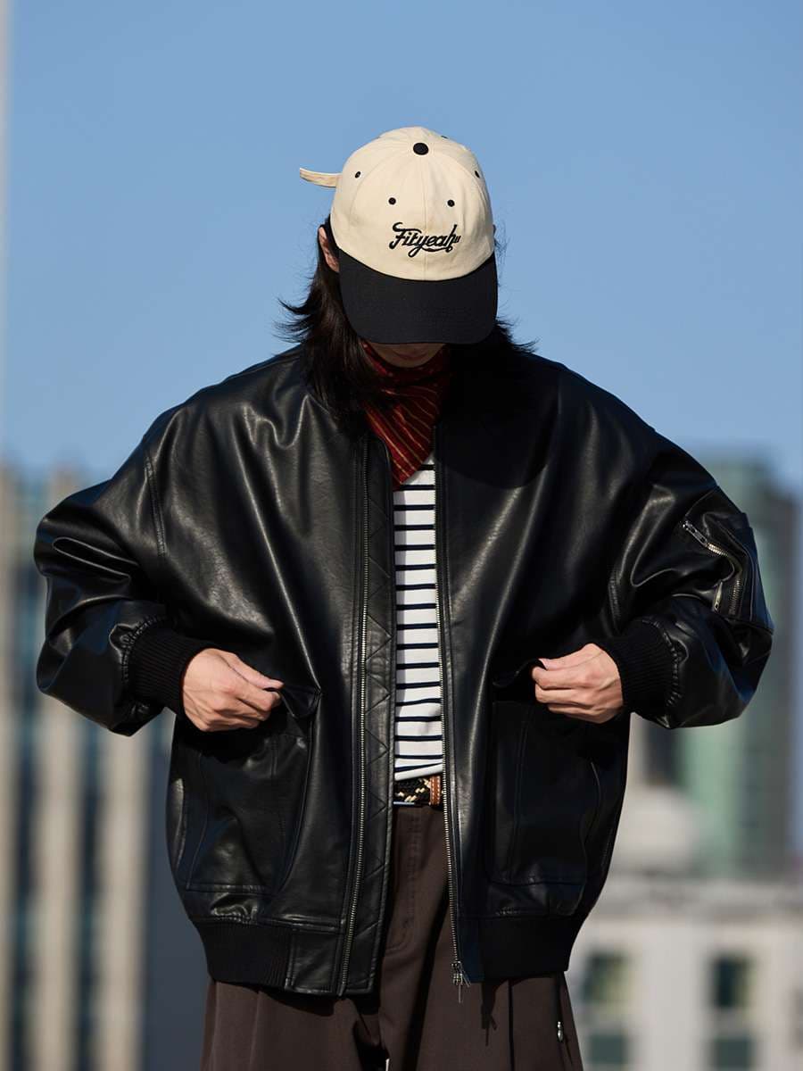 リブラインフライトレザージャケット ミリタリージャケット