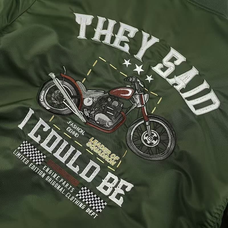 バイク刺繍入りライダースフライトジャケット ミリタリージャケット