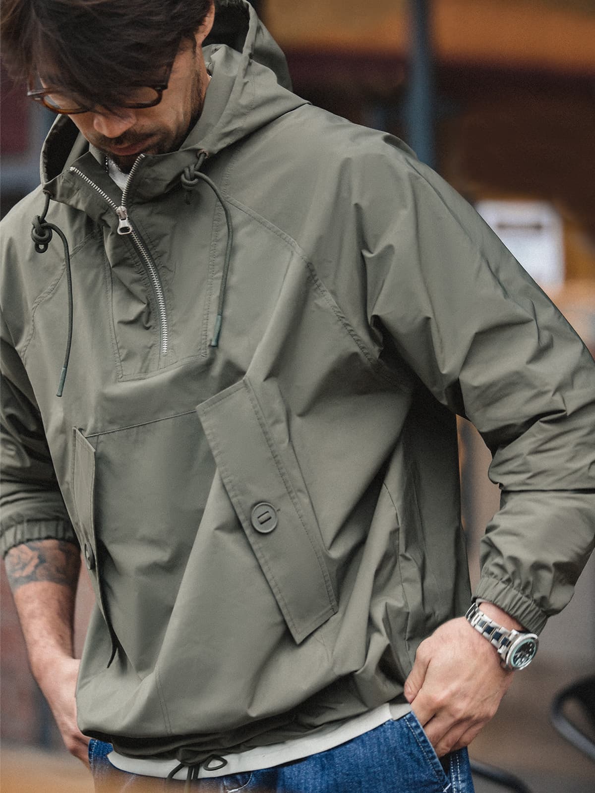 フードハーフジップアノラックジャケット ミリタリージャケット 