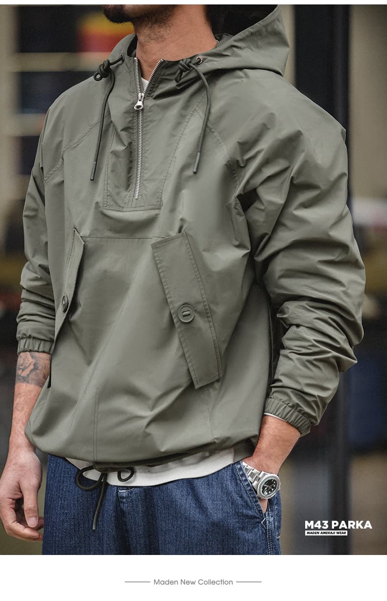 フードハーフジップアノラックジャケット ミリタリージャケット 