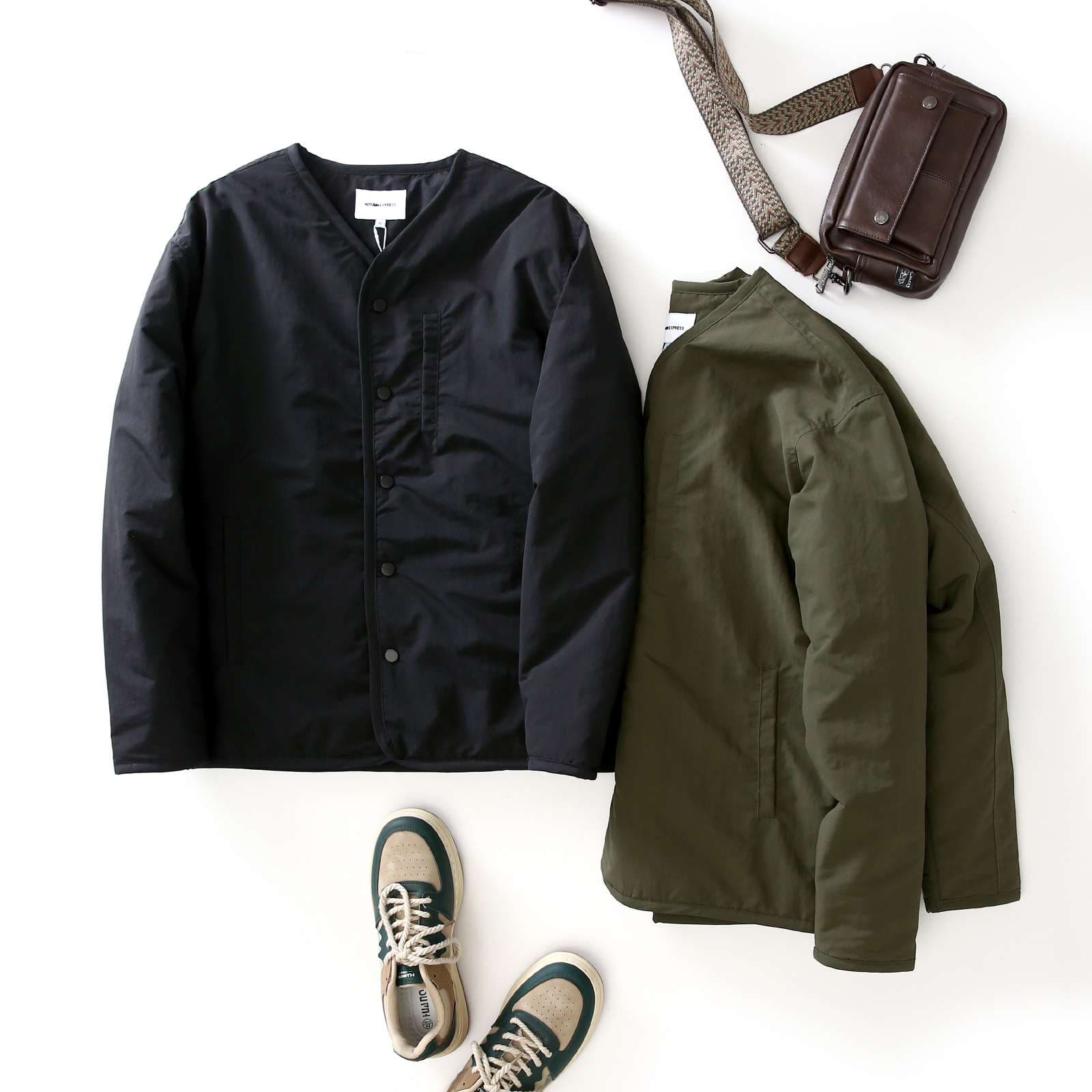 軍服調 中綿入りノーカラージャケット ミリタリージャケット