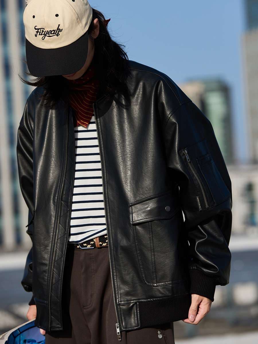 リブラインフライトレザージャケット ミリタリージャケット