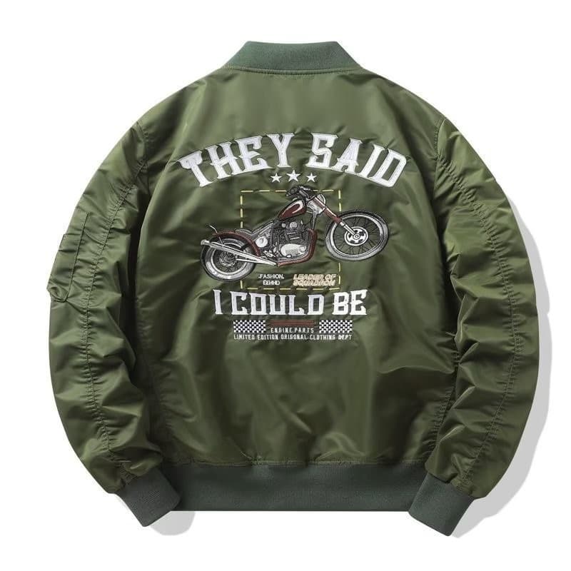 バイク刺繍入りライダースフライトジャケット ミリタリージャケット