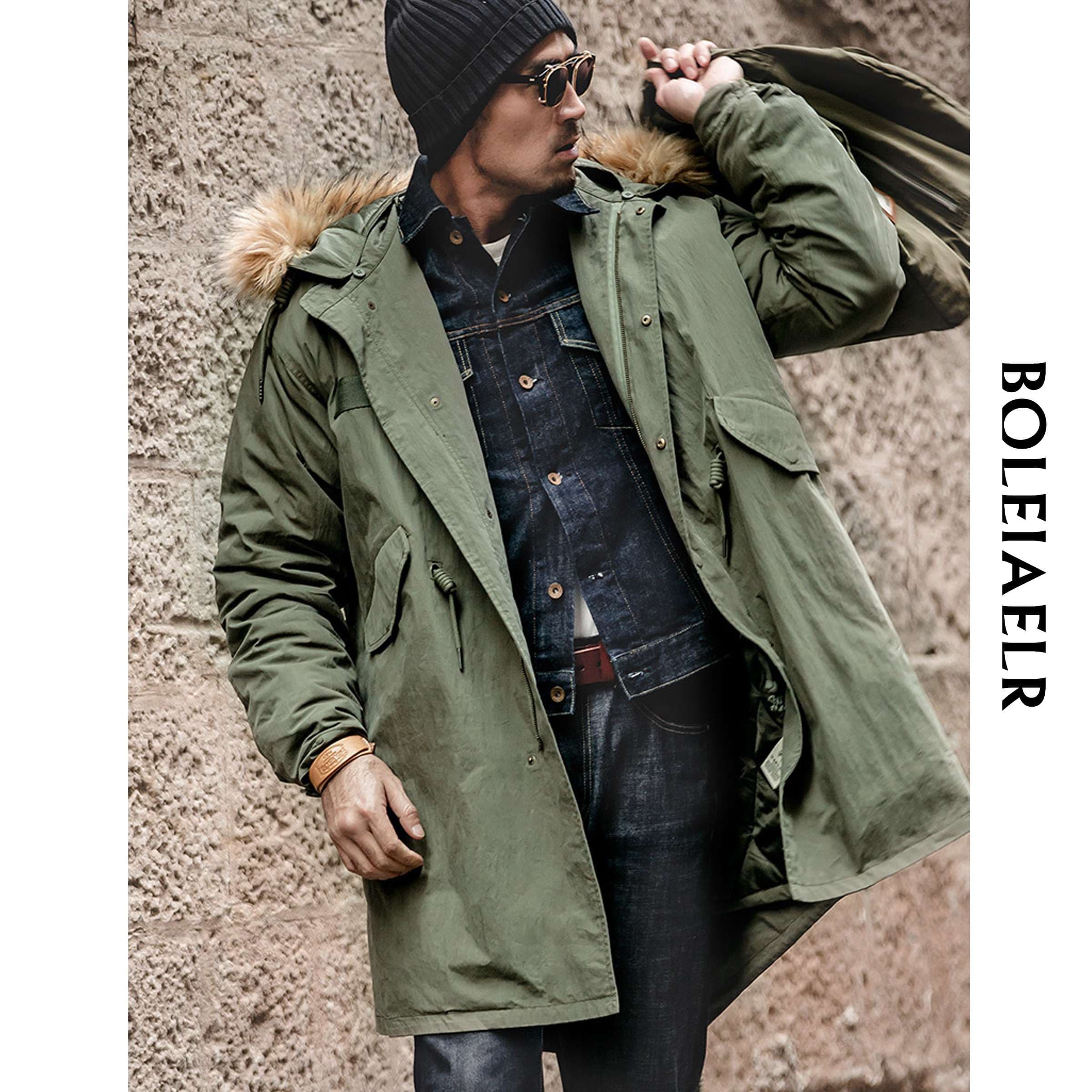 上質な毛皮フード付きミリタリーロングコート ミリタリージャケット