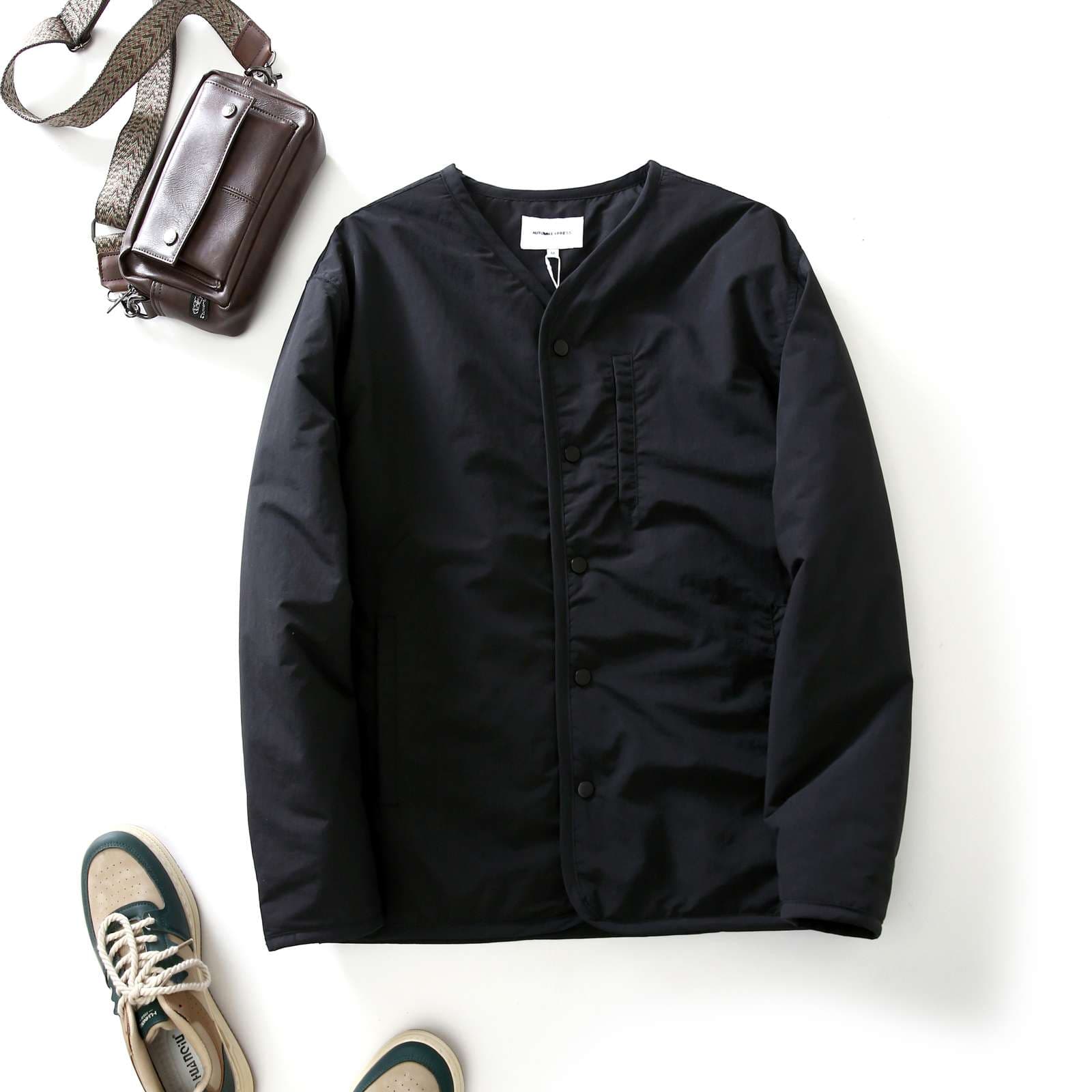 軍服調 中綿入りノーカラージャケット ミリタリージャケット