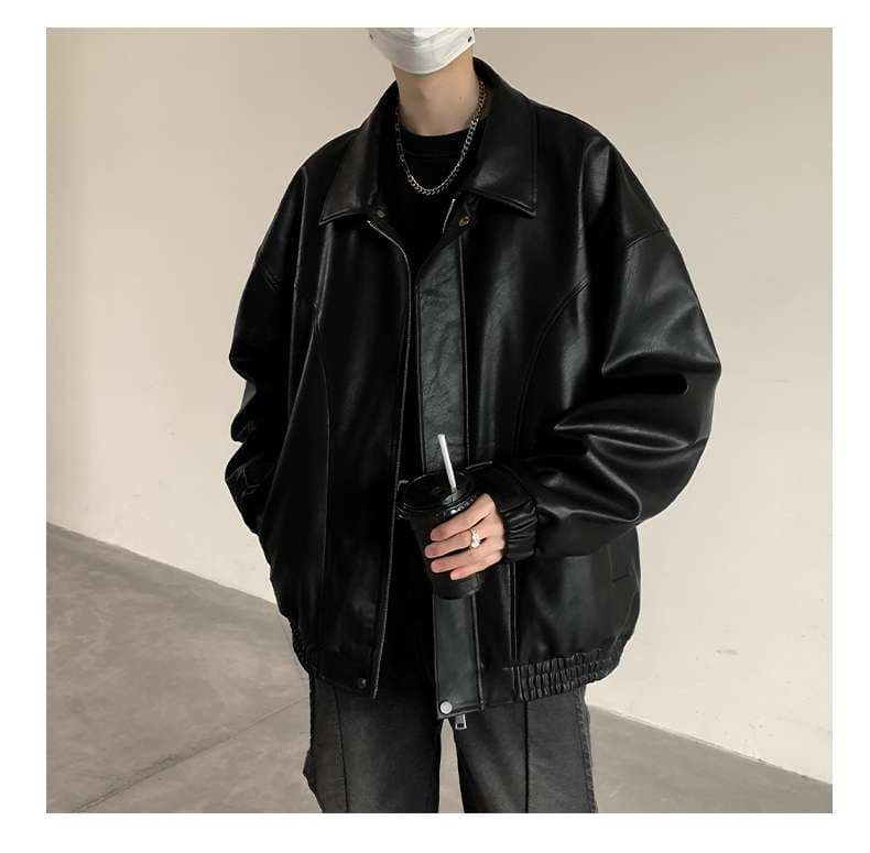 オーバーサイズレザーフライトジャケット ミリタリージャケット