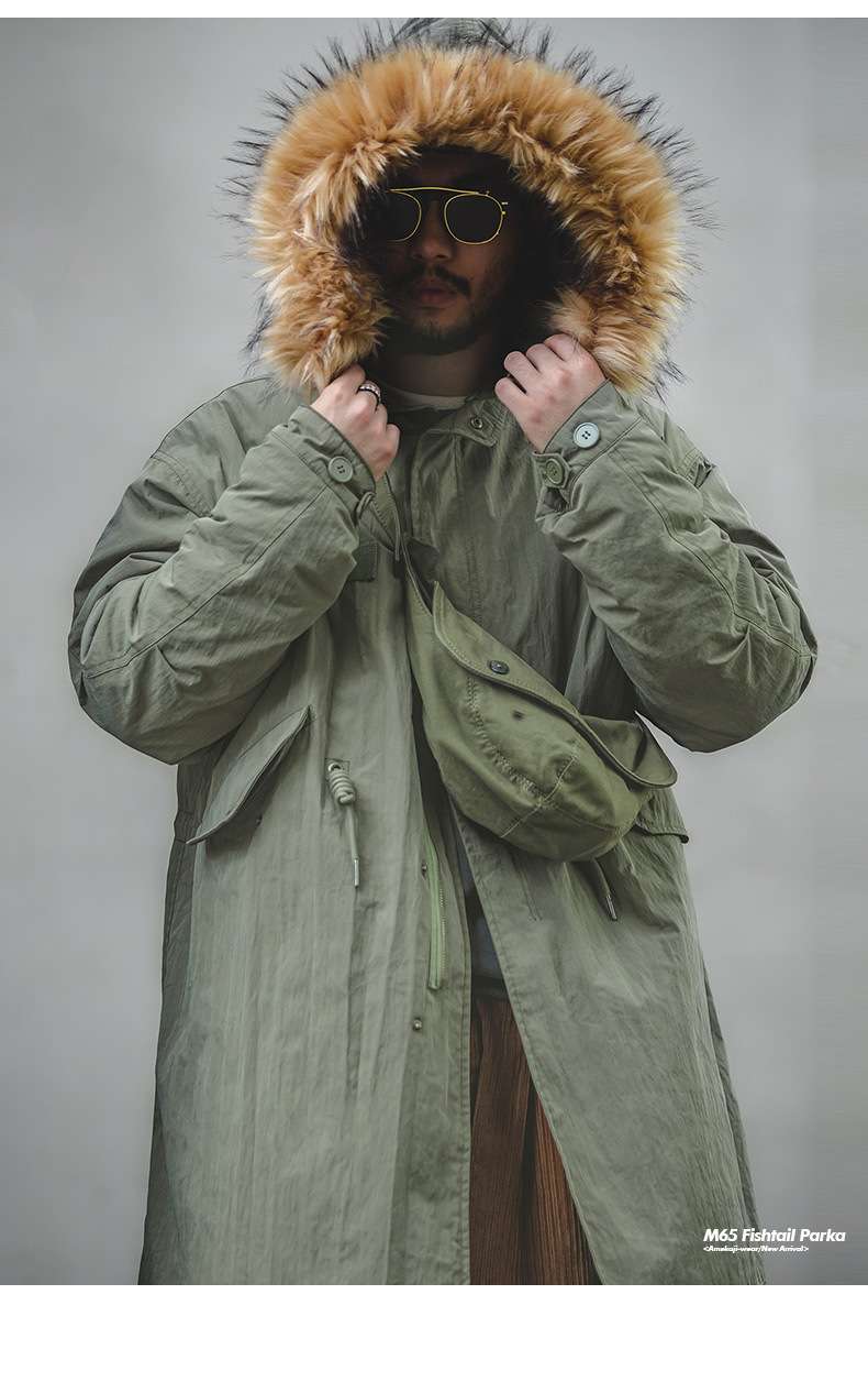 上質な毛皮フード付きミリタリーロングコート ミリタリージャケット