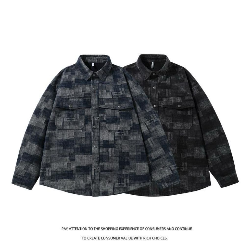 ミリタリージャケット 抽象パターン切替オーバーサイズシャツジャケット