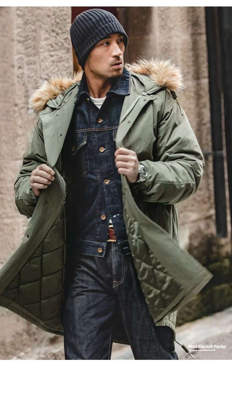 上質な毛皮フード付きミリタリーロングコート ミリタリージャケット