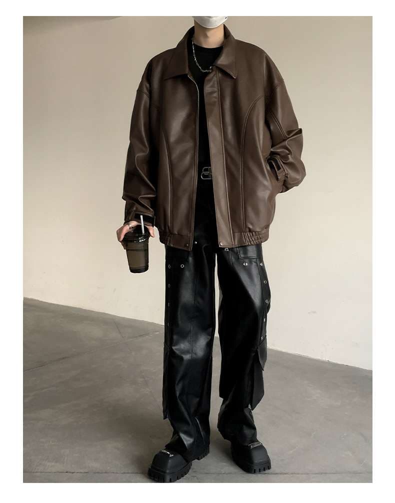 オーバーサイズレザーフライトジャケット ミリタリージャケット