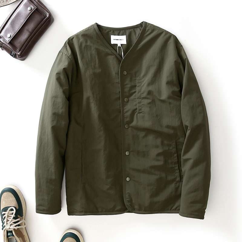 軍服調 中綿入りノーカラージャケット ミリタリージャケット