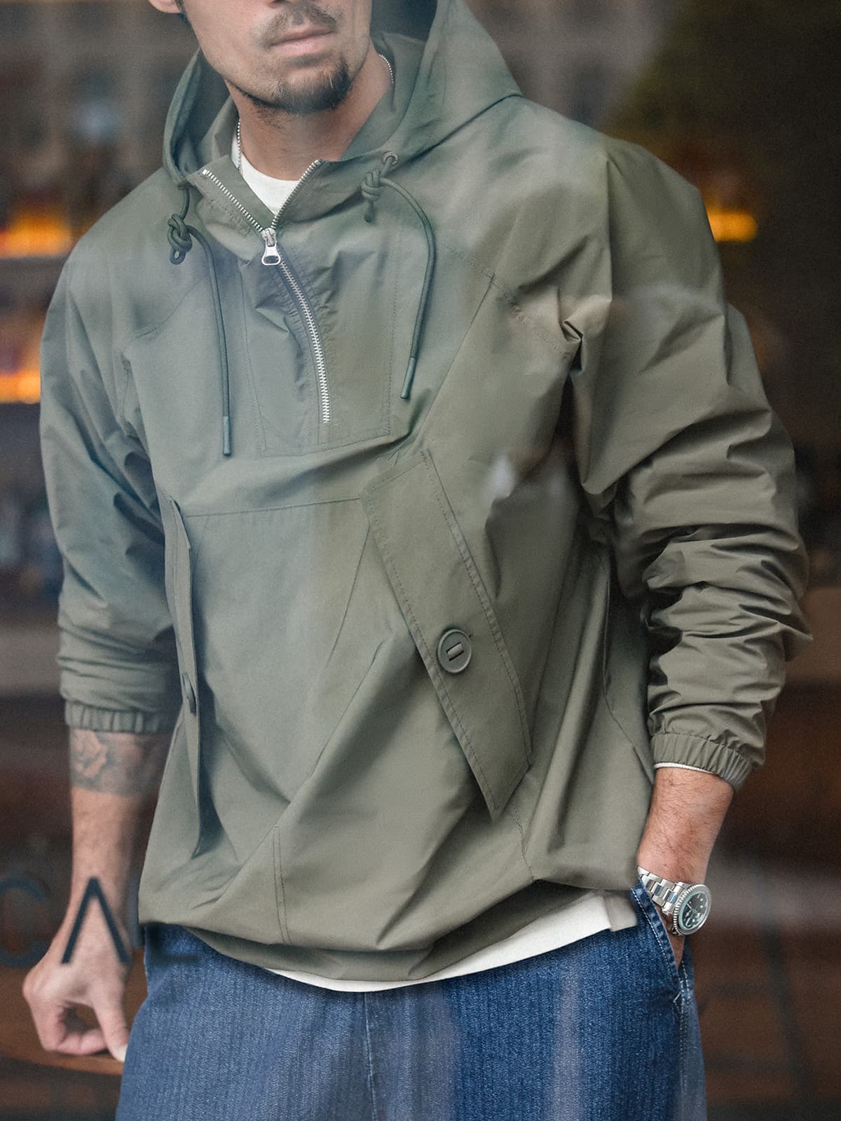 フードハーフジップアノラックジャケット ミリタリージャケット 