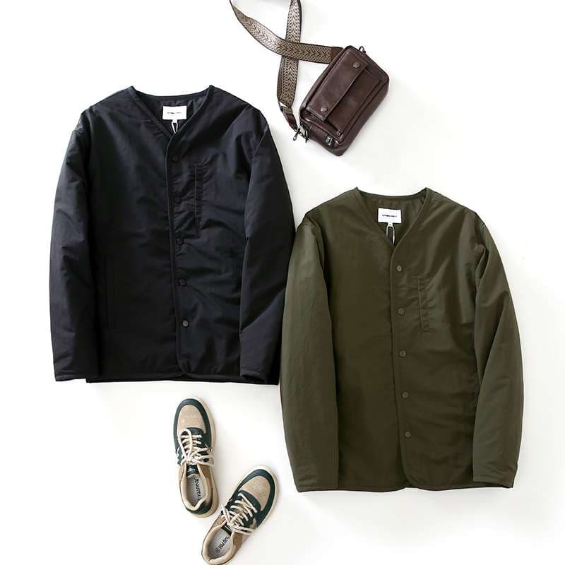 軍服調 中綿入りノーカラージャケット ミリタリージャケット