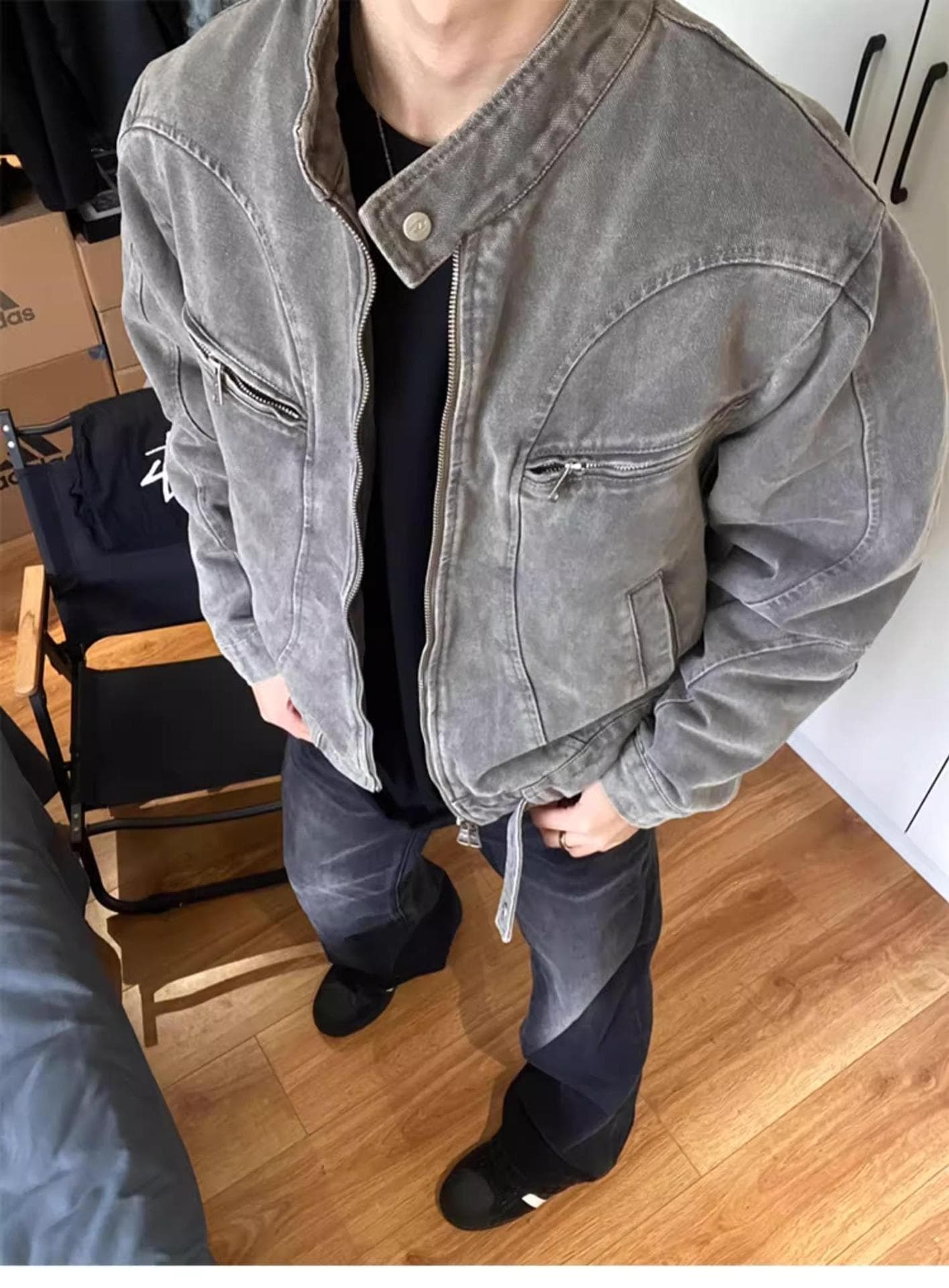 ヴィンテージ加工スタンドジャケット　ミリタリージャケット