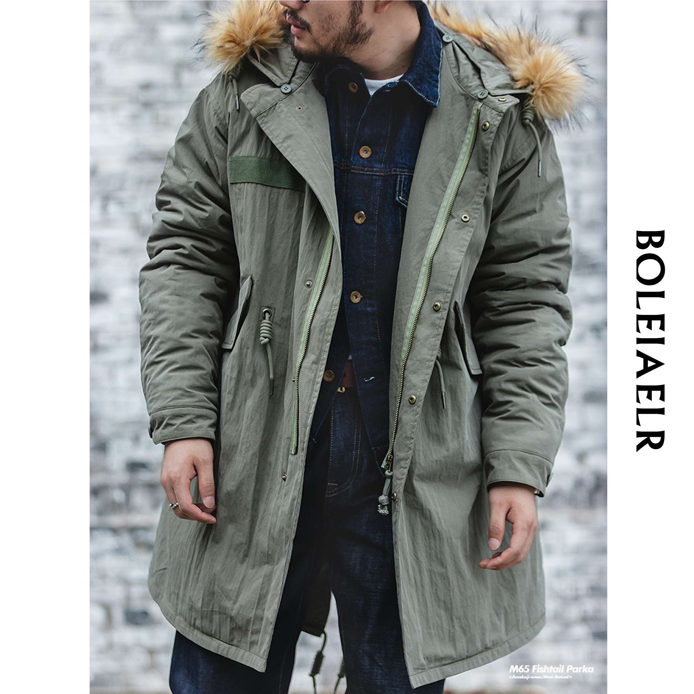 上質な毛皮フード付きミリタリーロングコート ミリタリージャケット