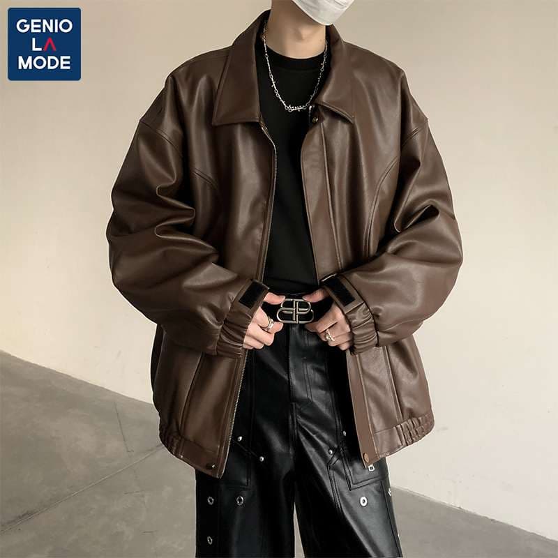 オーバーサイズレザーフライトジャケット ミリタリージャケット