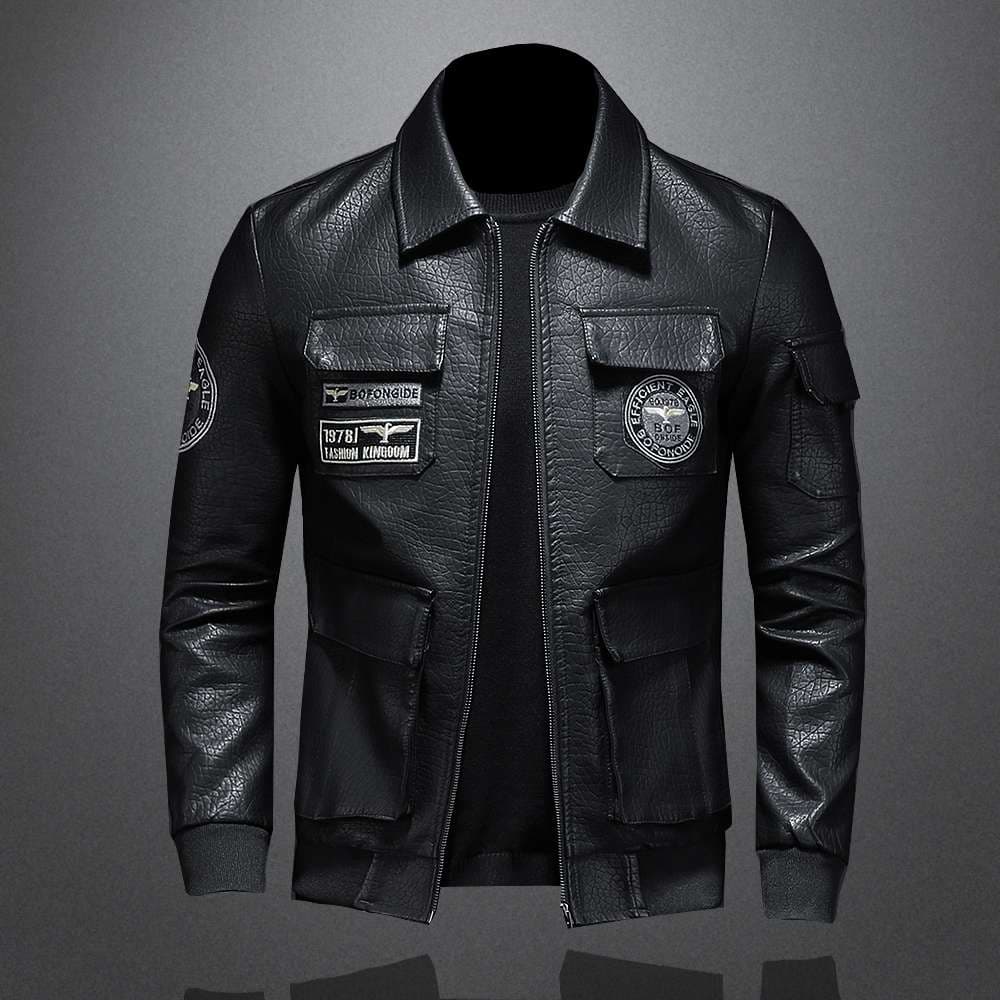 ミリタリージャケット 航空隊 ワッペン付き レザーフライトジャケット