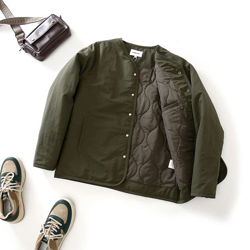 軍服調 中綿入りノーカラージャケット ミリタリージャケット