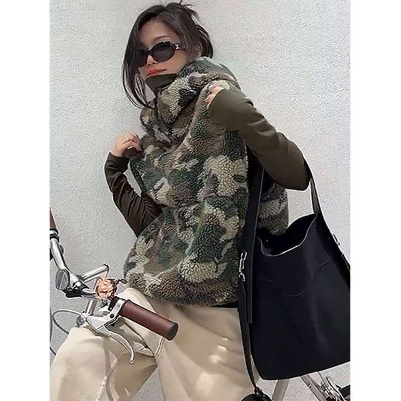 迷彩柄モッズベスト中綿フード付き ミリタリージャケット