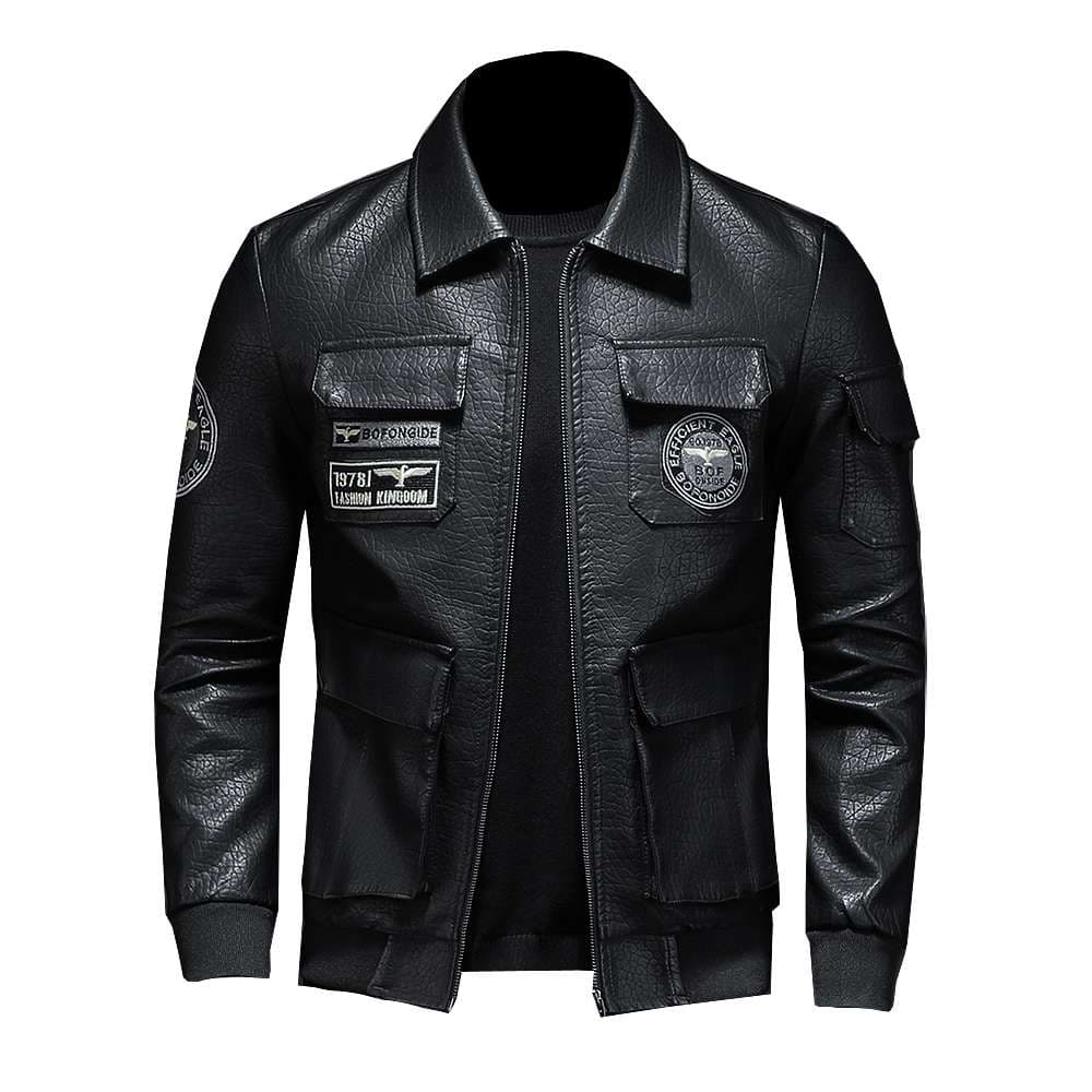 ミリタリージャケット 航空隊 ワッペン付き レザーフライトジャケット