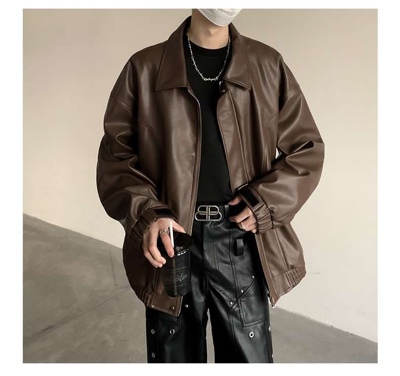 オーバーサイズレザーフライトジャケット ミリタリージャケット