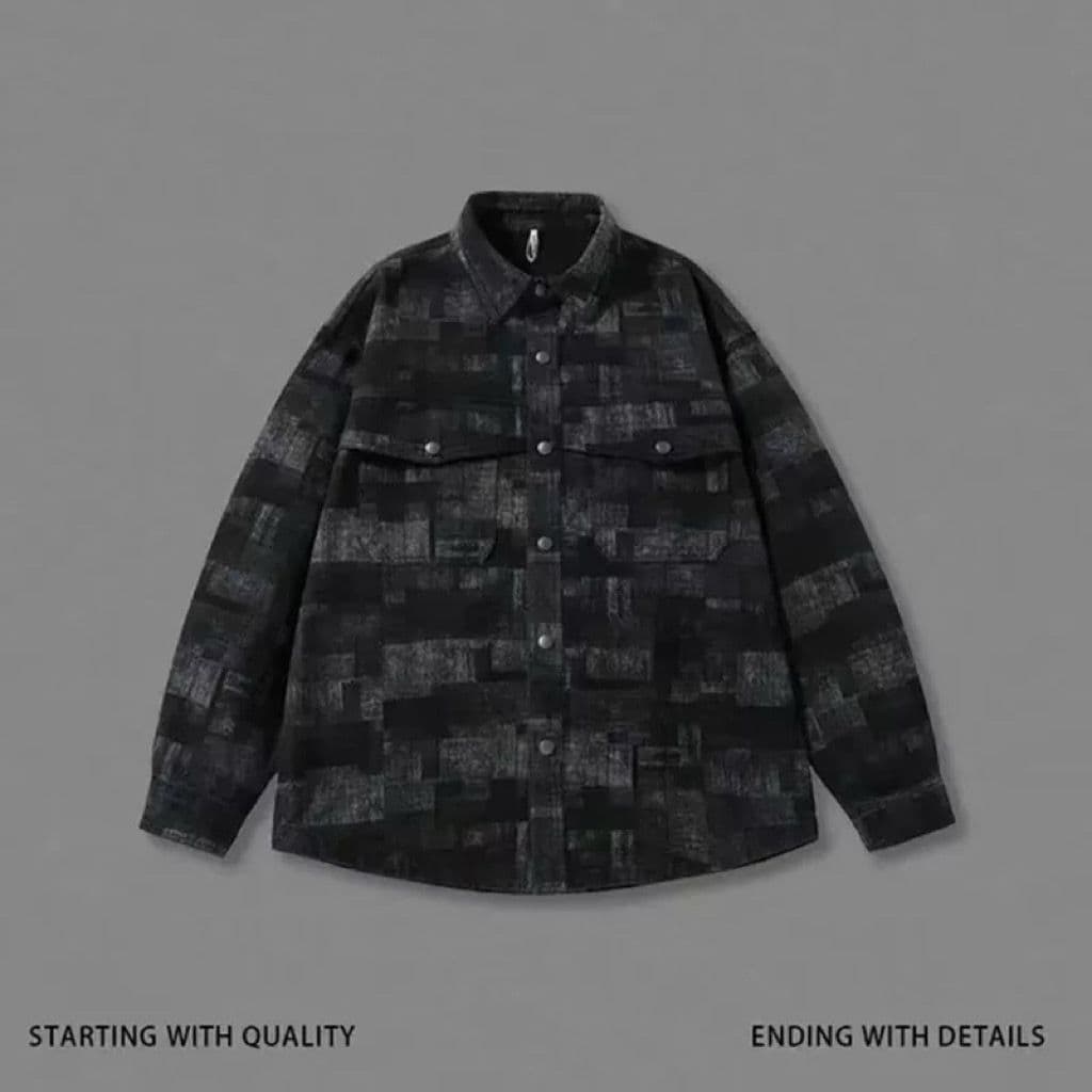 ミリタリージャケット 抽象パターン切替オーバーサイズシャツジャケット