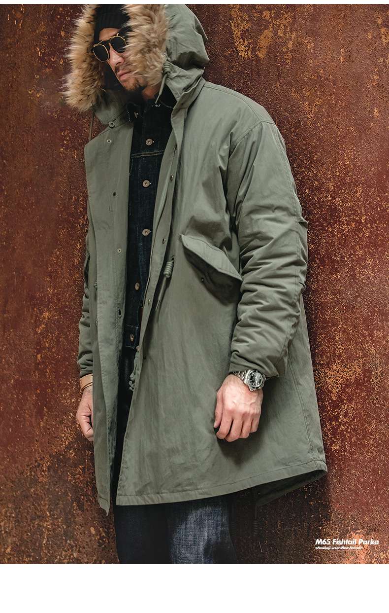 上質な毛皮フード付きミリタリーロングコート ミリタリージャケット