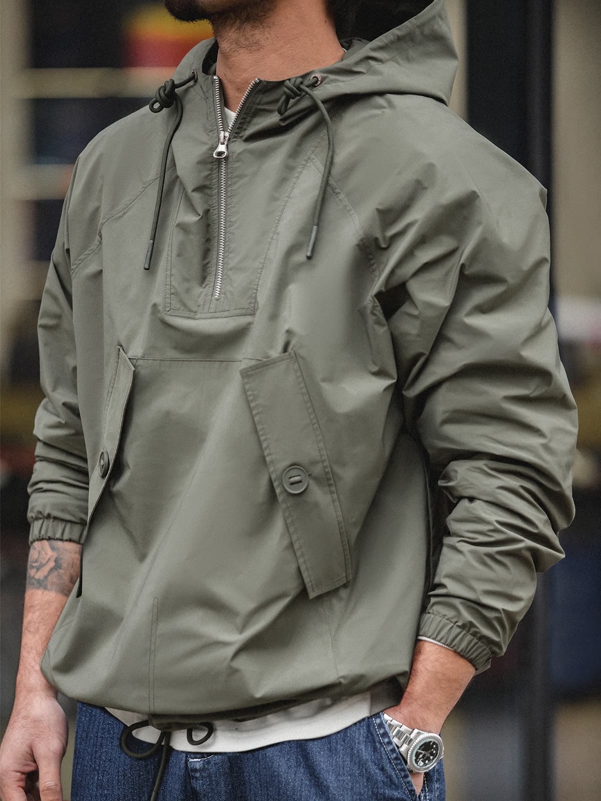 フードハーフジップアノラックジャケット ミリタリージャケット 