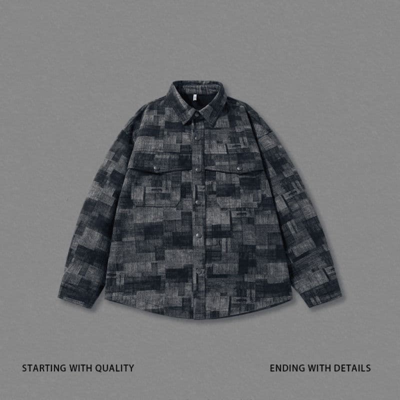 ミリタリージャケット 抽象パターン切替オーバーサイズシャツジャケット