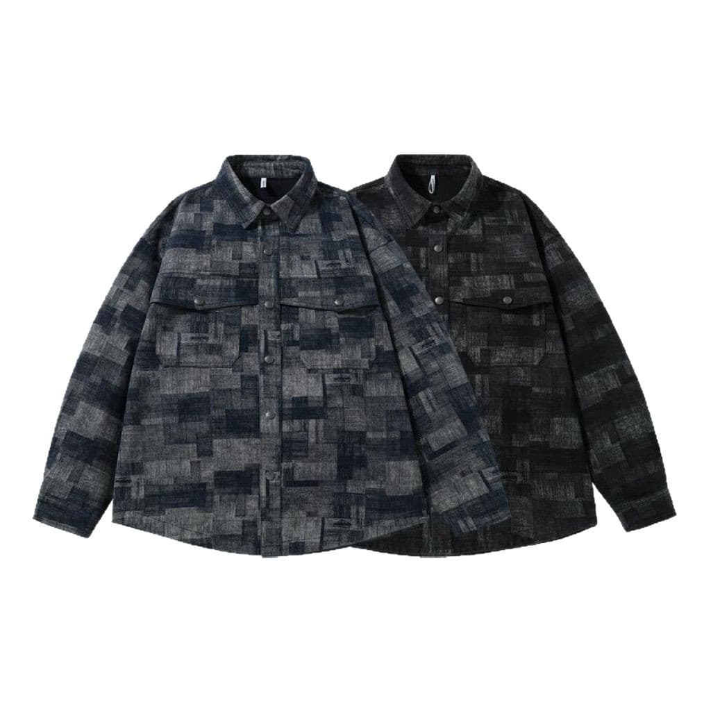 ミリタリージャケット 抽象パターン切替オーバーサイズシャツジャケット