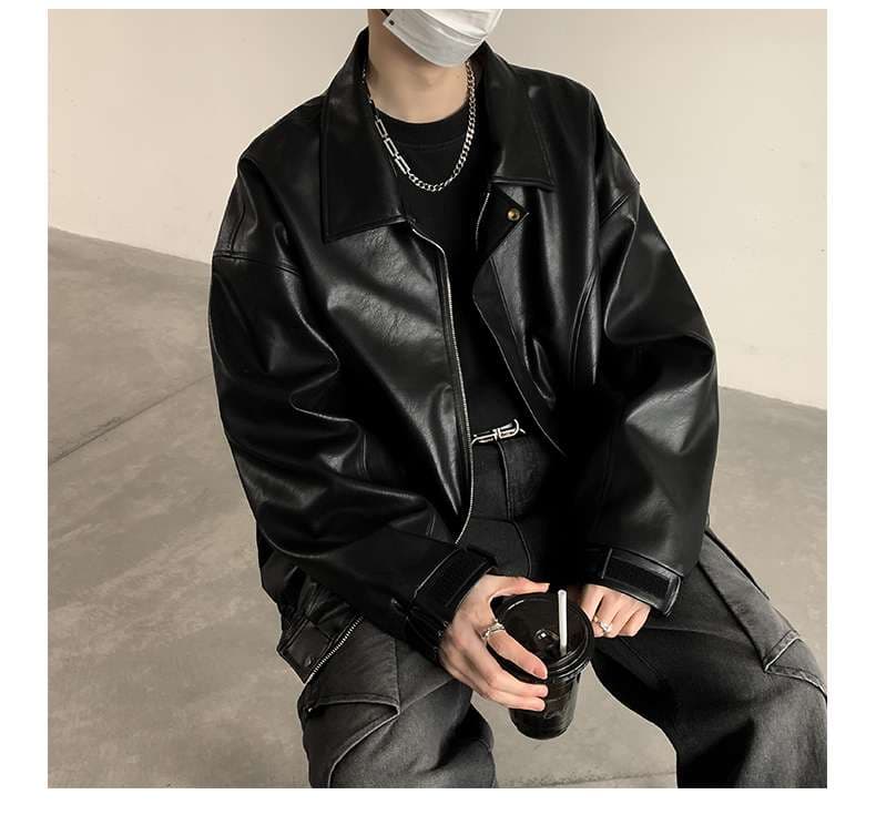 オーバーサイズレザーフライトジャケット ミリタリージャケット