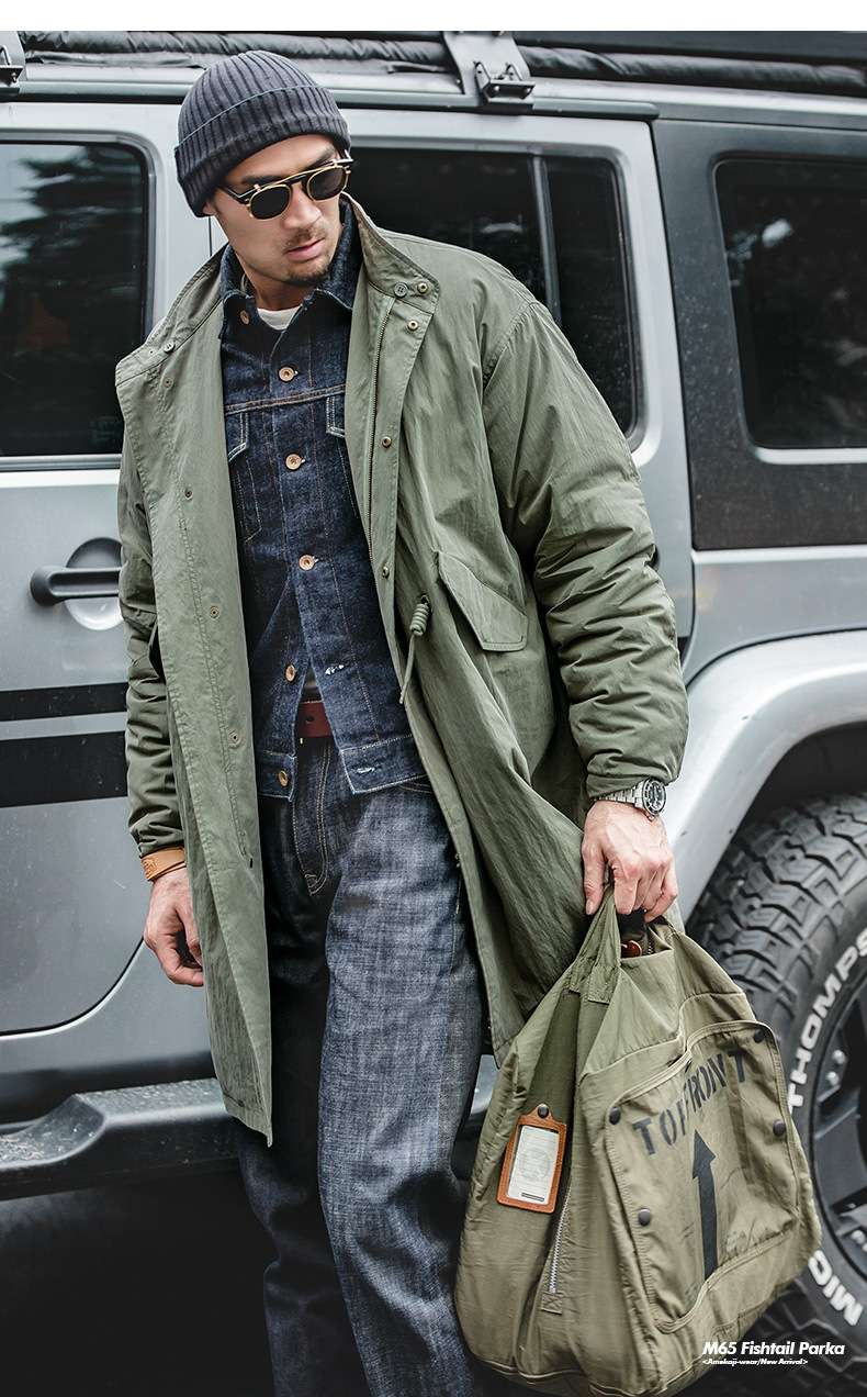 上質な毛皮フード付きミリタリーロングコート ミリタリージャケット