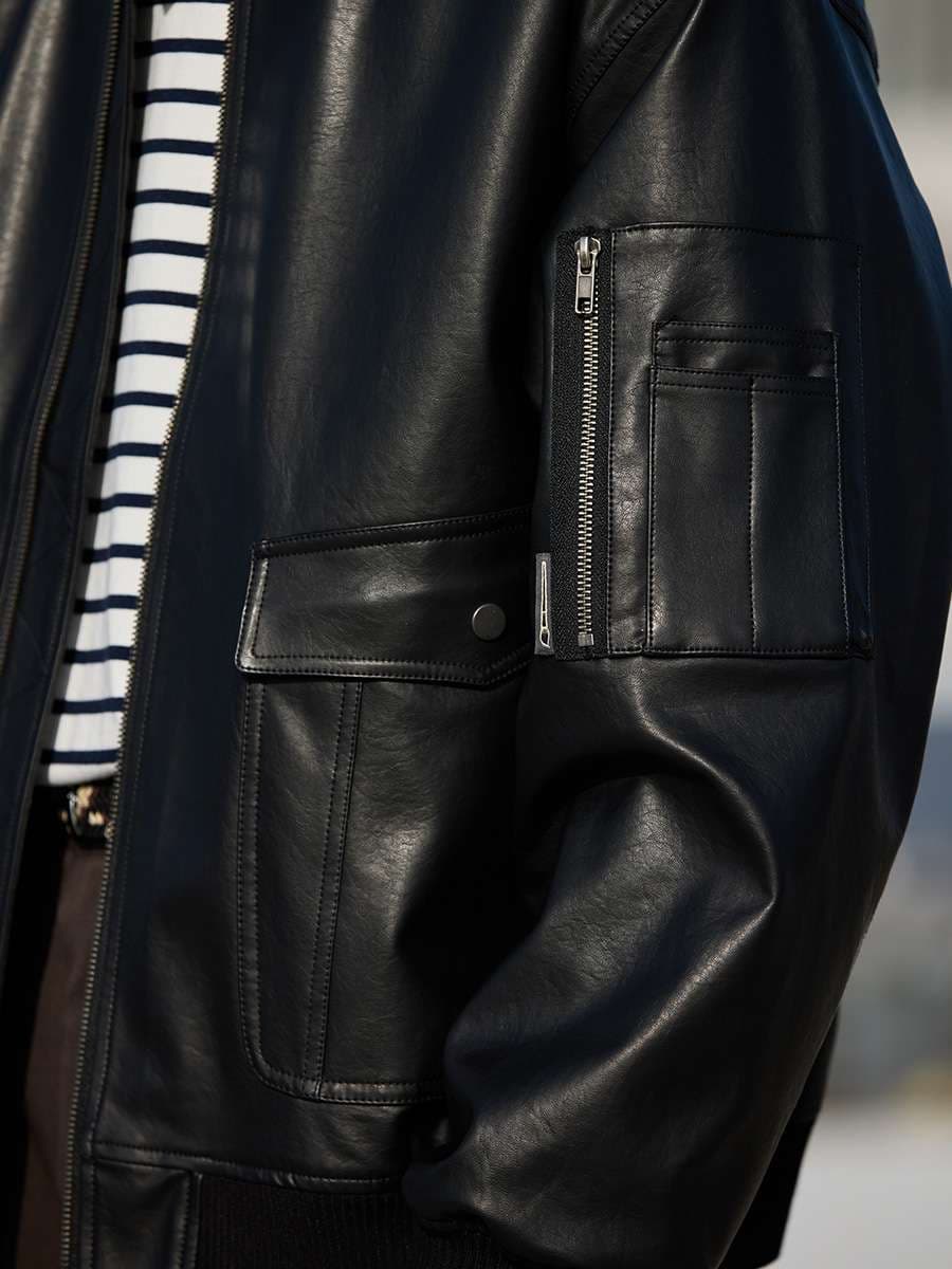 リブラインフライトレザージャケット ミリタリージャケット