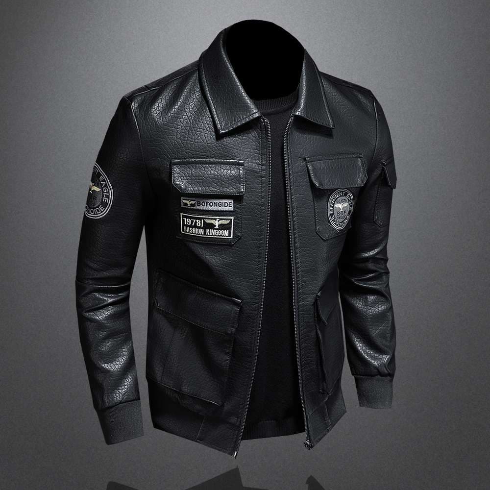 ミリタリージャケット 航空隊 ワッペン付き レザーフライトジャケット