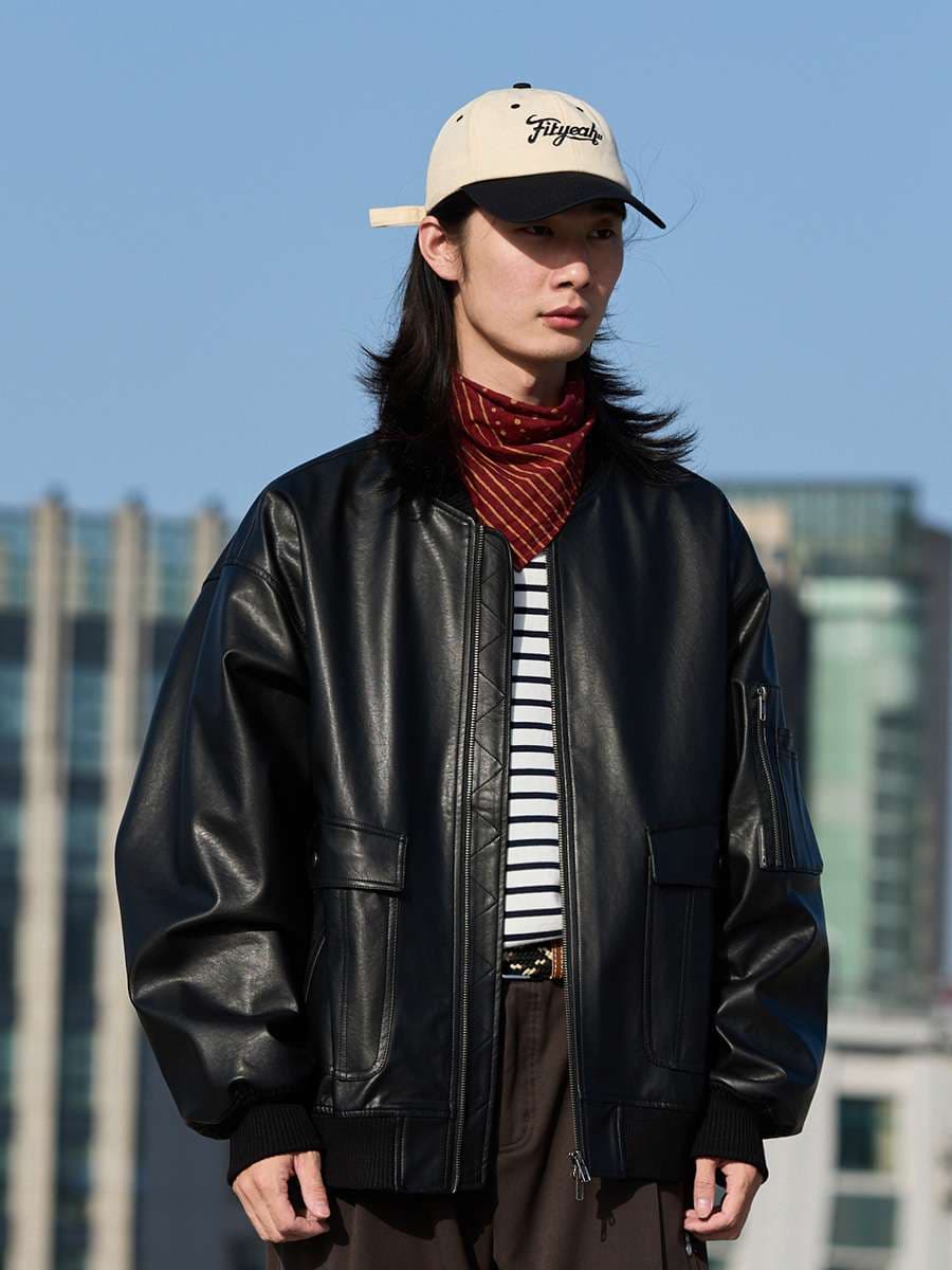 リブラインフライトレザージャケット ミリタリージャケット