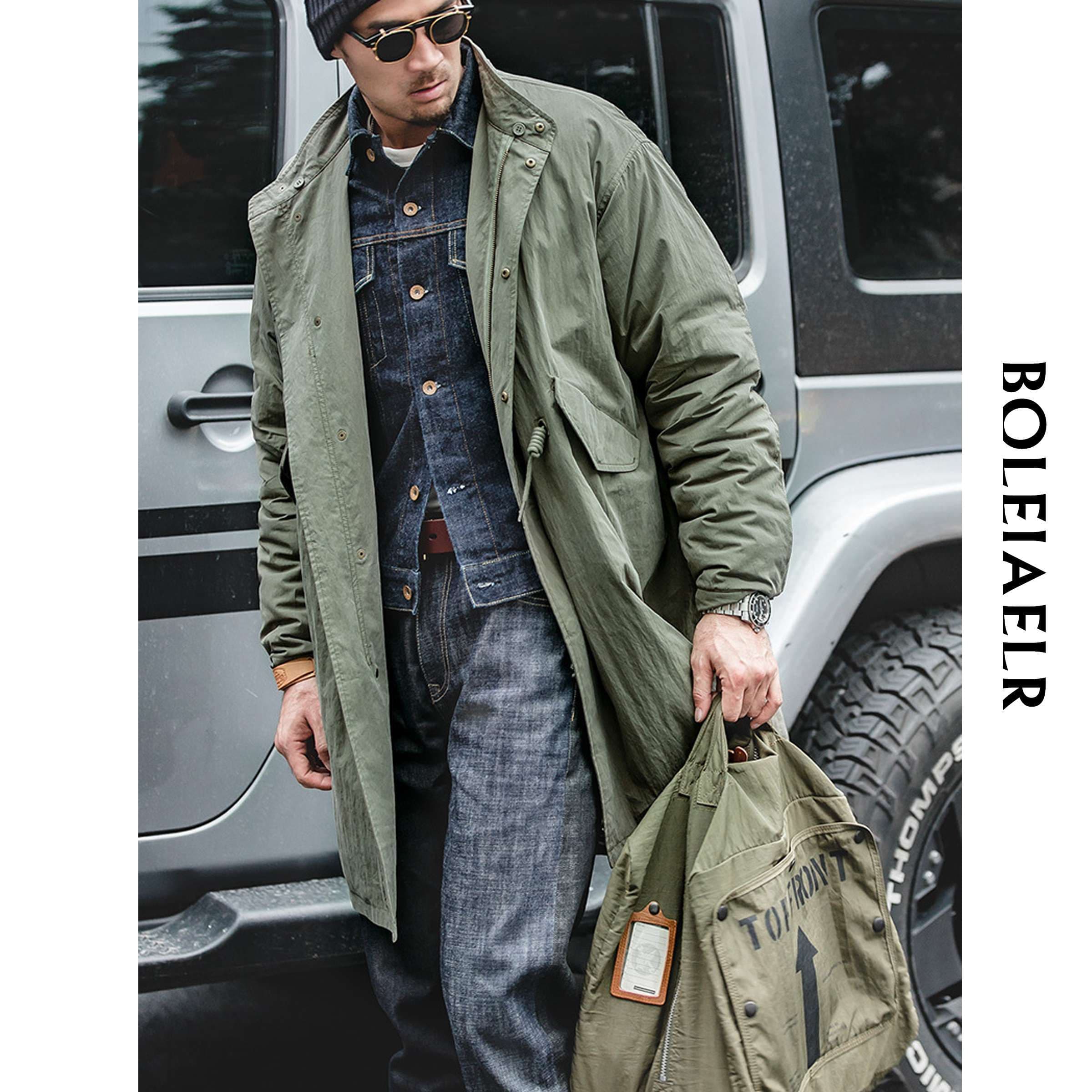 上質な毛皮フード付きミリタリーロングコート ミリタリージャケット