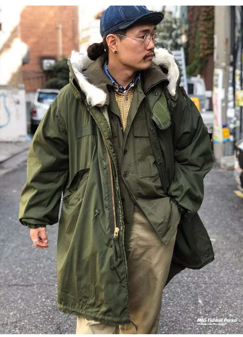 上質な毛皮フード付きミリタリーロングコート ミリタリージャケット