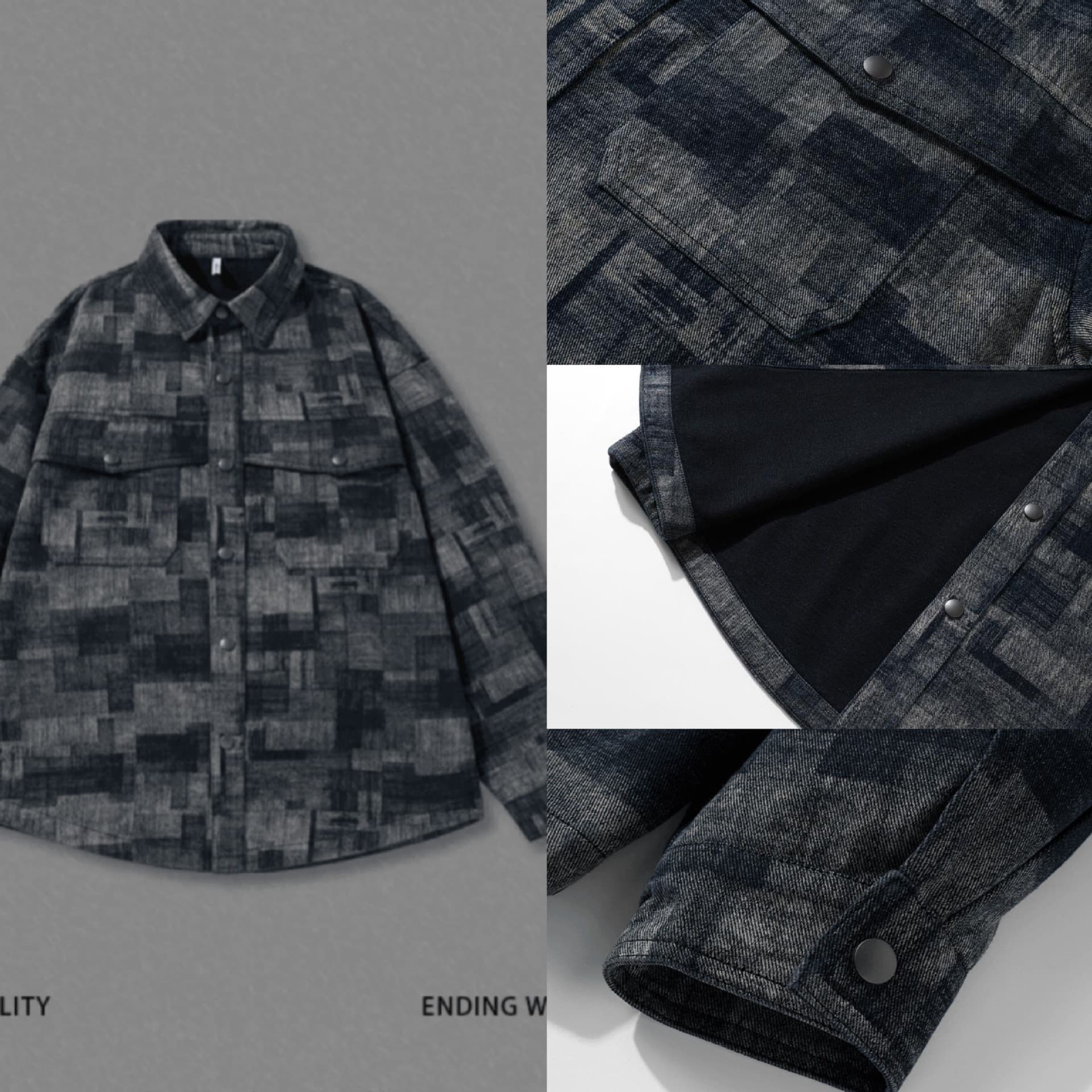 ミリタリージャケット 抽象パターン切替オーバーサイズシャツジャケット