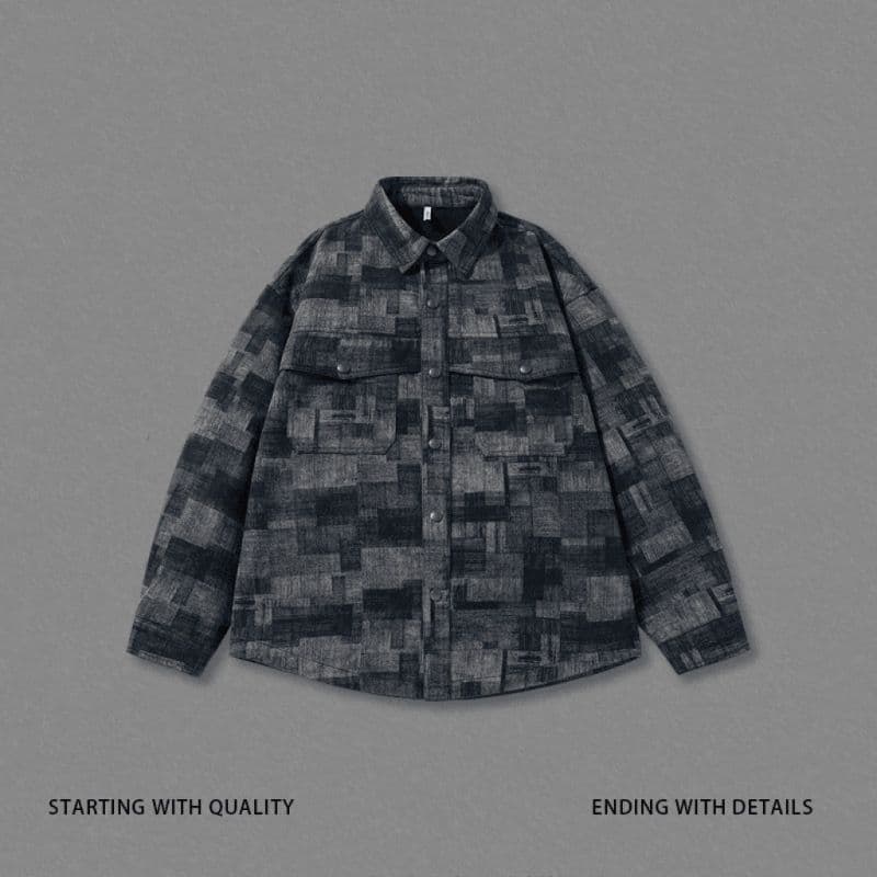 ミリタリージャケット 抽象パターン切替オーバーサイズシャツジャケット