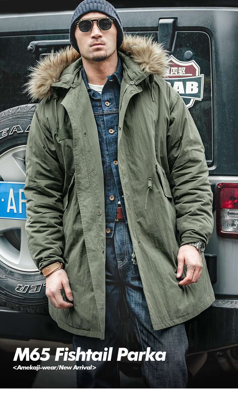 上質な毛皮フード付きミリタリーロングコート ミリタリージャケット