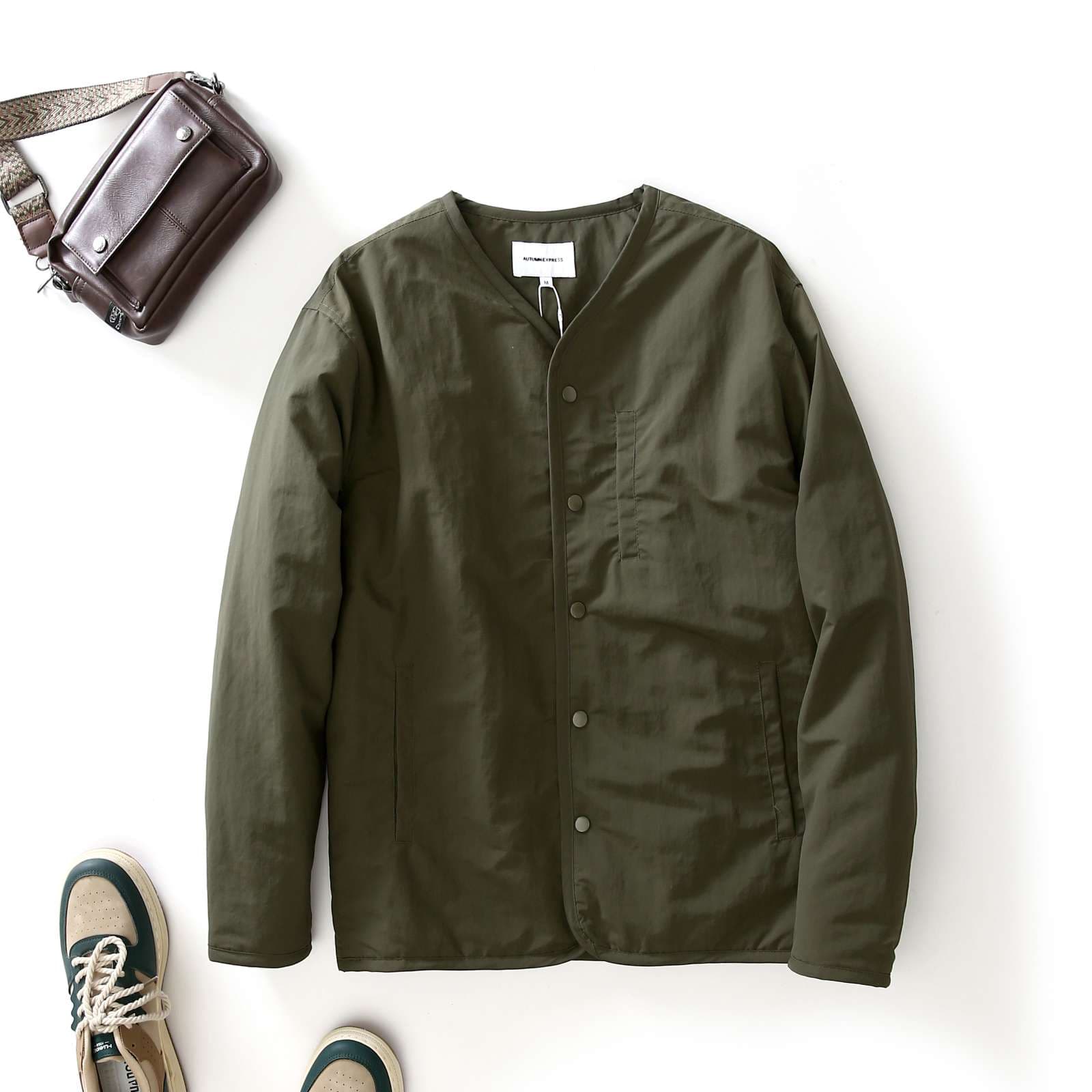 軍服調 中綿入りノーカラージャケット ミリタリージャケット