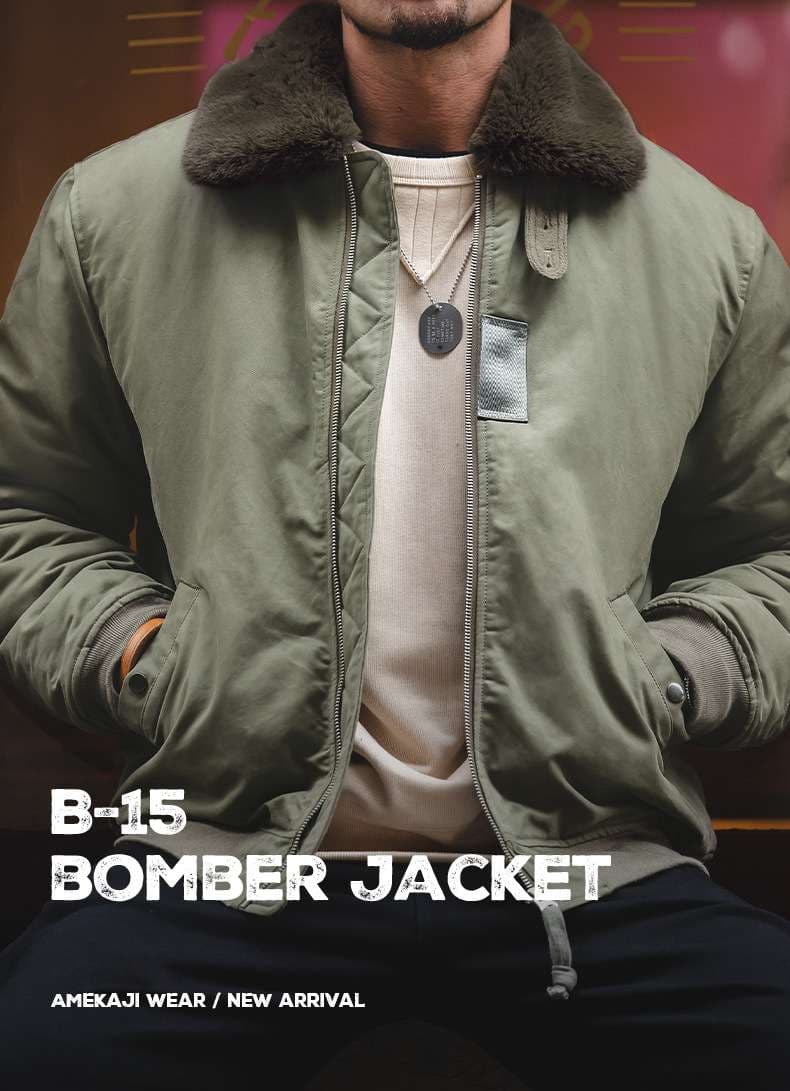 ロントジップ ファー衿付き 中綿入りフライトジャケット B-15タイプ ミリタリージャケット