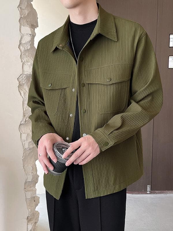 テクスチャード リブ シャツジャケット ミリタリージャケット